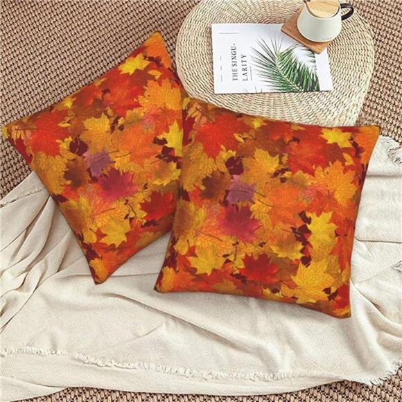 Fall Maple Leaves Throw Pillow Covers 18x18 Set of 2 Autumn‎ Decorative - Picture 2 of 8